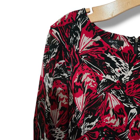 Alfani Women’s Red Black Abstract Print Long Sleeve Ruffle Blouse – Size Large - Picture 2 of 8